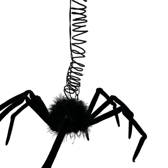 Giant Black Fuzzy Spider Halloween Decoration With Glitter Legs & Spring Coil - Picture 2 of 4